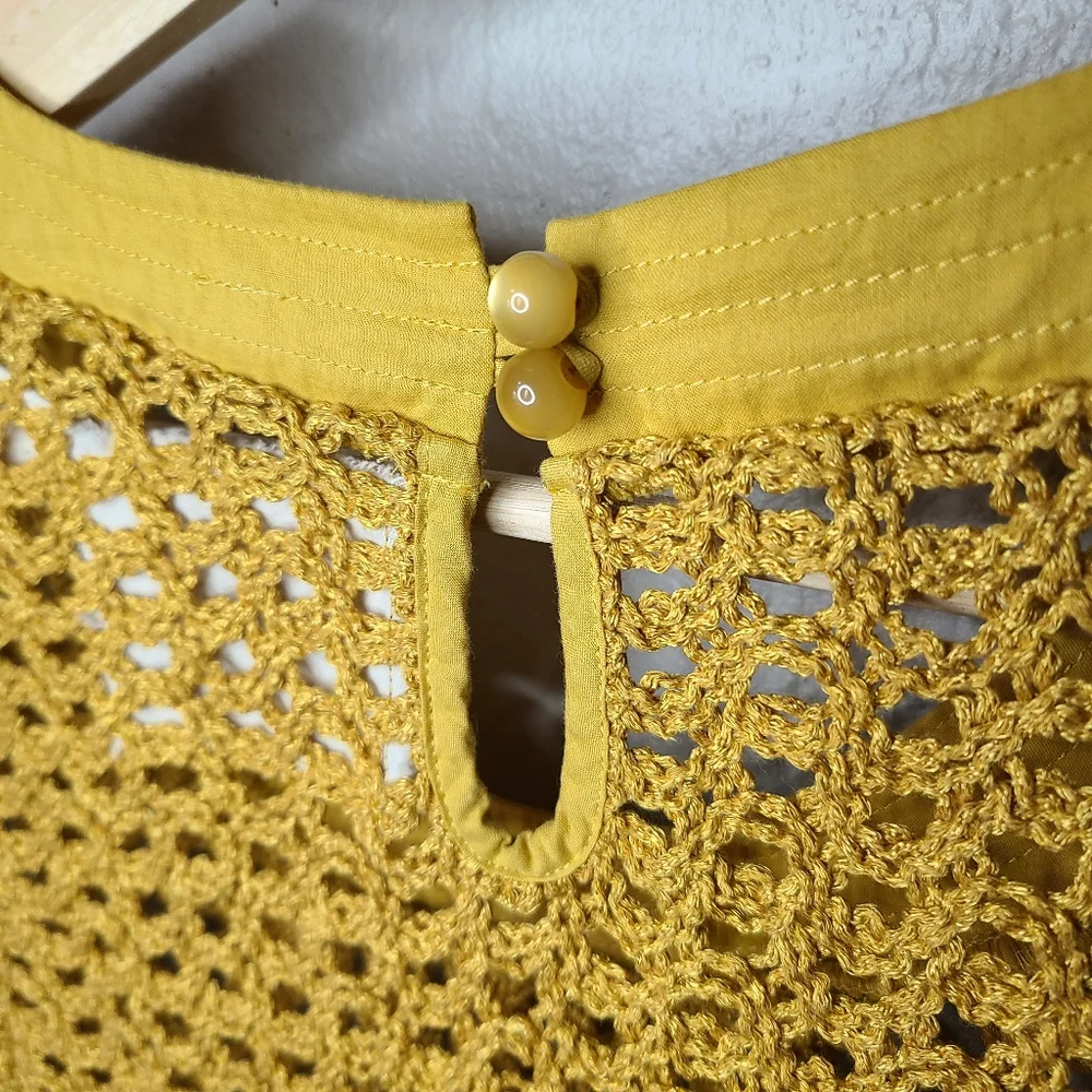 Anthropologie Angel Of The North Open Knit Mustard Top - Picture 11 of 11